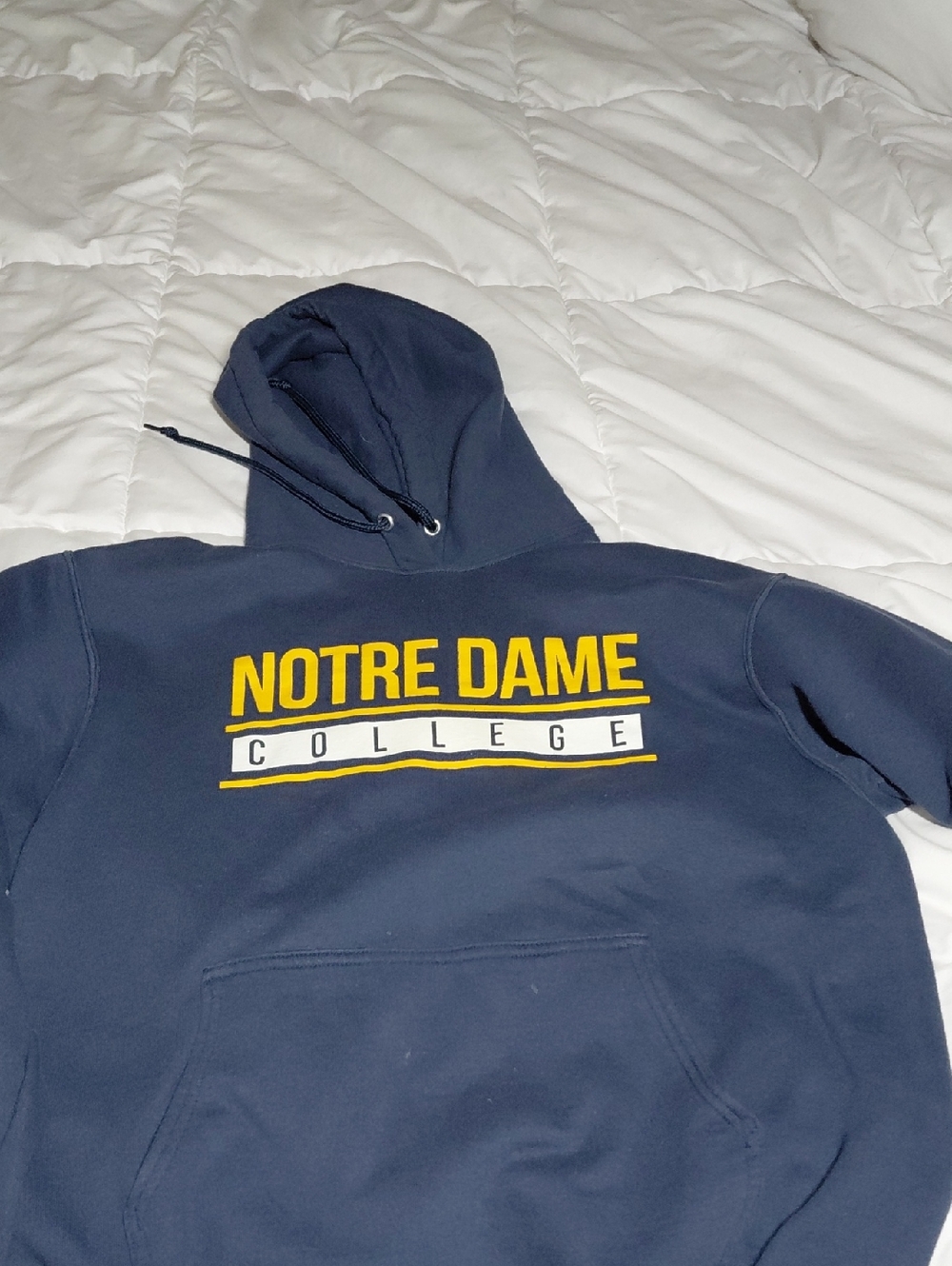 Notre Dame College Navy Hoodie with Yellow Logo